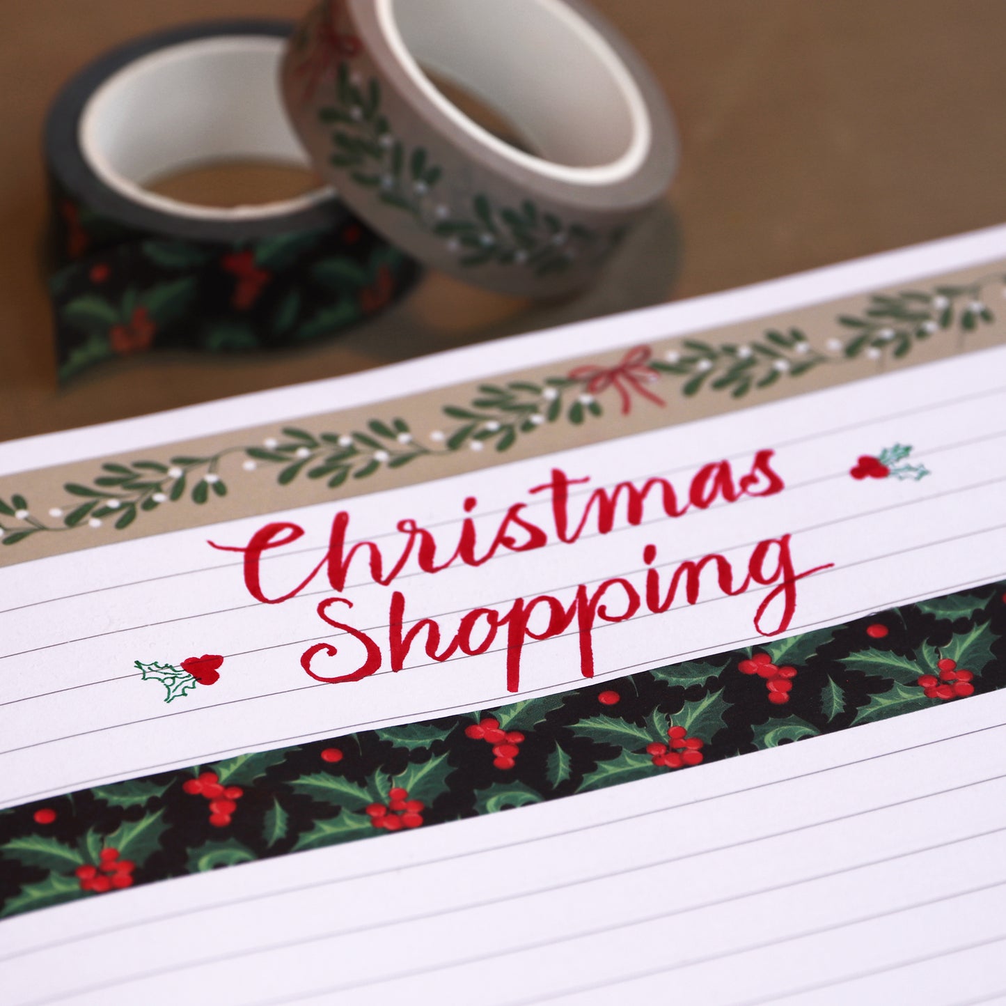 Christmas Holly & Mistletoe Washi Tape, Pack of 2