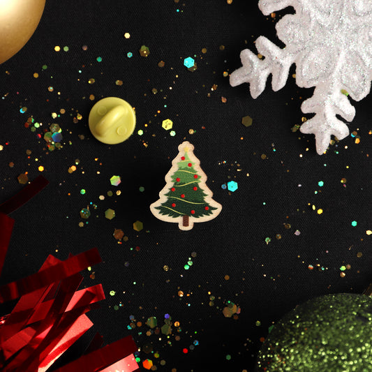Christmas Tree Wooden Pin Badge