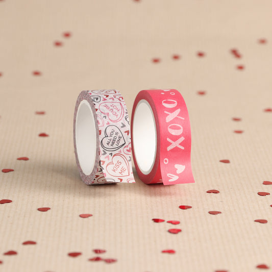 Valentines Love Hearts & XOXO Washi Tape, Pack of 2