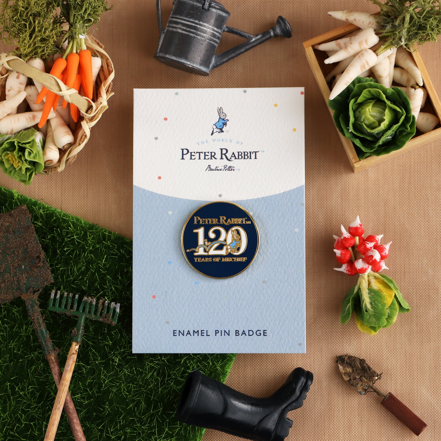 120 Years of Mischief Peter Rabbit Pin Badge - Beatrix Potter