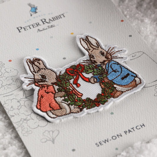 Flopsy & Peter with Wreath Embroidered Patch - Beatrix Potter